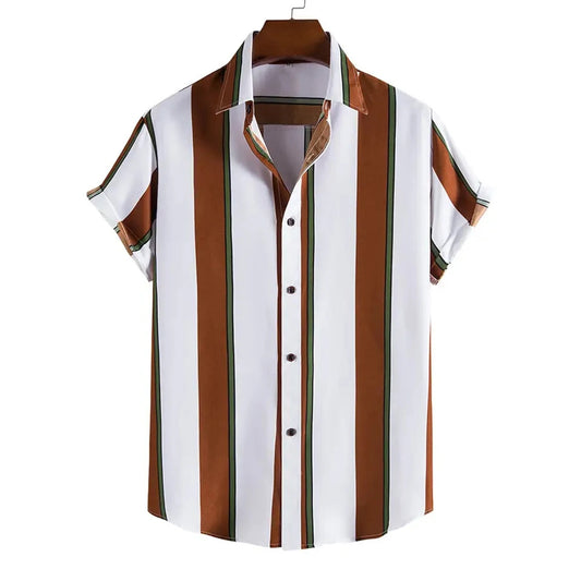 Summer New Short Sleeve Printed Shirt Men's Shirt Collar Casual Fashion Striped Shirt Thin Short Sleeve Shirt Men's