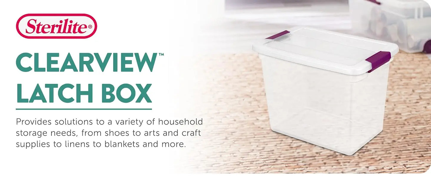 Sterilite 24-Pack 66 Quart ClearView Latch Box, Stackable Organizer Bins with Latching Lids - Clear Plastic Organization Contain