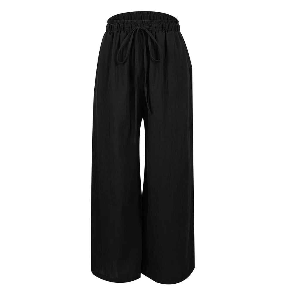 3XL 5XL Plus Size High Waist Long Pants for Women Clothing 2024 Summer Solid Casual Wide Leg Trousers Fashion Korean Female Clot
