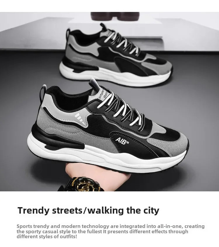 Summer Men's Shoes New Breathable Leather Face Casual Sports Shoes Korean Trendy Versatile Thick Bottom Shoes Casual Old Dad Sho