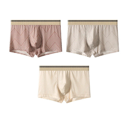 3PCS/Pack Fashion Striped Ice Silk Cool Breathable Men's Panties Comfortable Crotch Boxers Man High Elastic Waistband Underpants