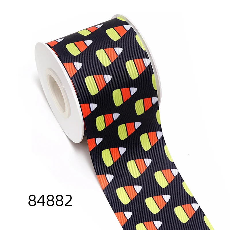 5 Yards Halloween Pumpkin Skeleton Stripe RIP Grosgrain/Satin Ribbon Printed Ribbon For Crafts Decoration Bow 82636