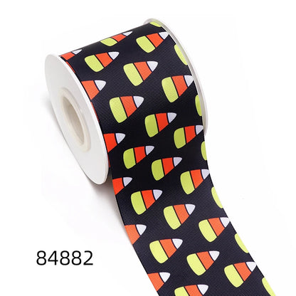 5 Yards Halloween Pumpkin Skeleton Stripe RIP Grosgrain/Satin Ribbon Printed Ribbon For Crafts Decoration Bow 82636
