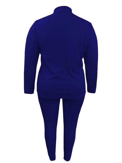 4XL 5XL LW Plus Size Women Spring Casual Long Sleeve Mandarin Collar Kangaroo Pocket Zipper Design Pants Set for Women