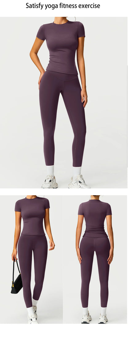 2PCS Yoga Suit Sports Set Women Quick-Drying Gym Set Women Tracksuit Running Workout Long Sleeve Sports Shirt Yoga Clothing
