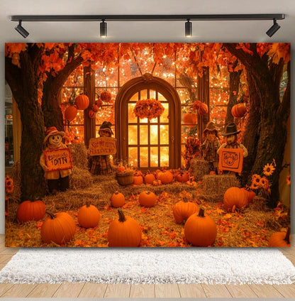 Autumn Backdrop Maple Pumpkin Maple Leaves Forest Haystack Harvest Thanksgiving Baby Portrait Photography Background Photobooth