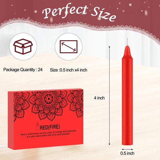 24 Pieces of 4英寸 Red Wax, Drip-Free, Smoke-Free, Fragrance-Free, Home Dinner Candles, Hand-Pulled, High-Quality, Suitable for Church, Family, Wedding, Party, Seasonal Celebrations, Emergency Situations and Home Decoration