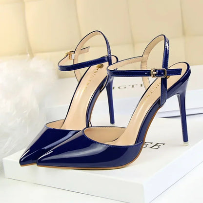 Summer Women Red Blue Sexy Nightclub Stripper Dance Sandals Lady Fetish 10.5cm High Heels Holiday Concise 2024 Versatile Sandles