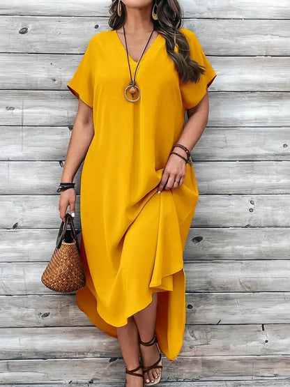 2024 Spring and Summer Cross border European and American New Large Women's Fashion Casual V-neck Dress for Women Plus Size