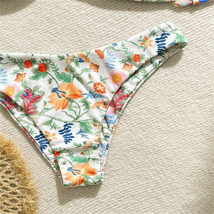 Vintage Floral Bikini Swimwear Y2K Sling Swimsuit String Backless Beach Outfits Bathing Suits Women Biquinis Femininos Sexys Set