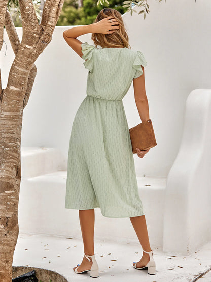 2025 New Summer Dress Women Casual Solid V-neck High Waist Fresh Wind Midi Dresses For Women Elegant Boho White Dress Vestidos