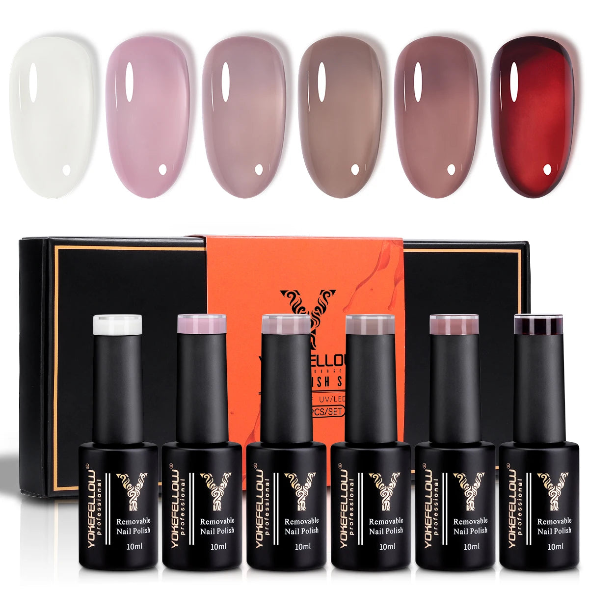 YOKEFELLOW 6Pcs/Set Fall Winter Gel Nail Polish Semi Permanent UV Led Gel Varnish Brown Orange Pumpkin Halloween Christmas Gift