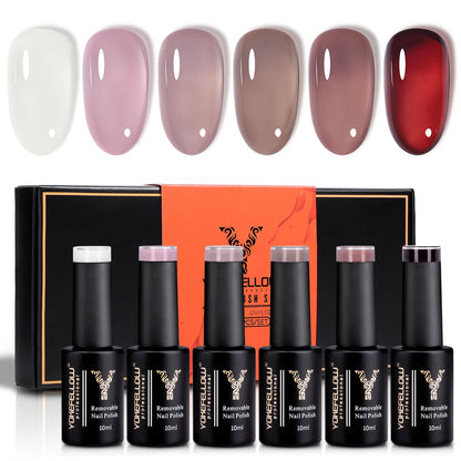 YOKEFELLOW 6Pcs/Set Fall Winter Gel Nail Polish Semi Permanent UV Led Gel Varnish Brown Orange Pumpkin Halloween Christmas Gift