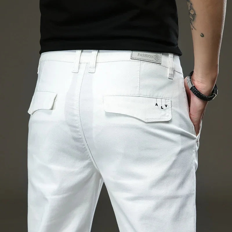 7 Styles 2022 New Men's White Slim Jeans Advanced Stretch Skinny Jeans Embroidery Decoration Denim Trousers Male Brand Clothes