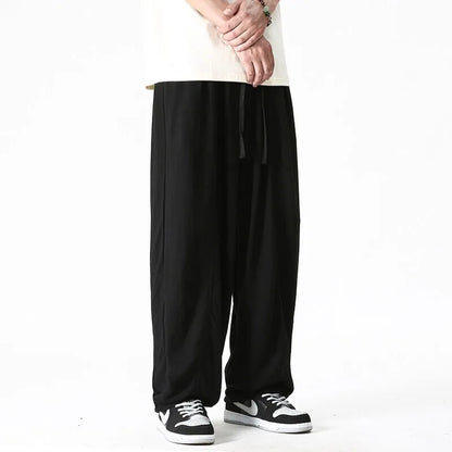 Summer Wide Leg Pants Men's Cotton Linen Harun Loose Pants Men Casual Elastic Waist Circumference Lantern Trousers Plus Size 5XL