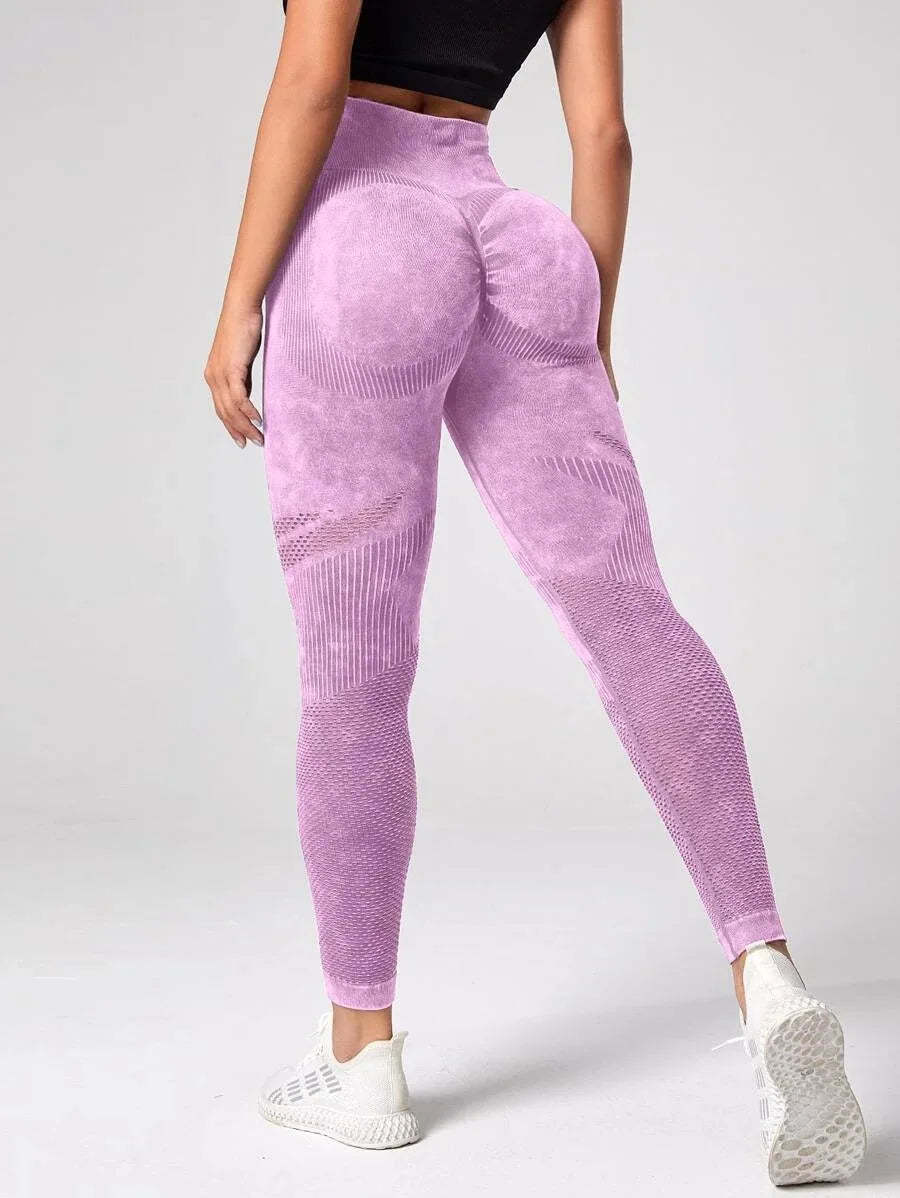 WOYYHO Athletic Pants Women Seamless Yoga Pants Mesh Sports Leggings High Waist Gym Tights Workout Squat Proof Pants