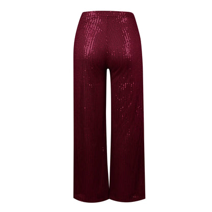 Women's Fashion Solid Color High Waist Sequin Side Zipper Draped Wide Leg Pants Pants for Women Women’s Pants Women’s Pants 2024
