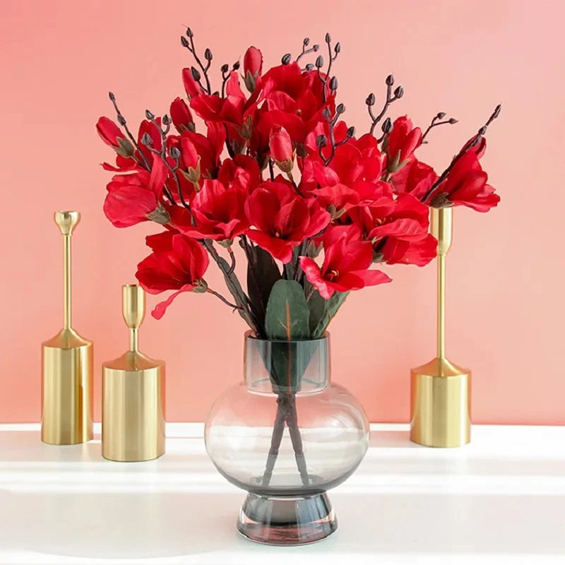 5 Forks 20 Heads High Quality Artificial Flowers Autumn Magnolia Home Decor Flower Decoration Fake Christmas Wedding Accessories