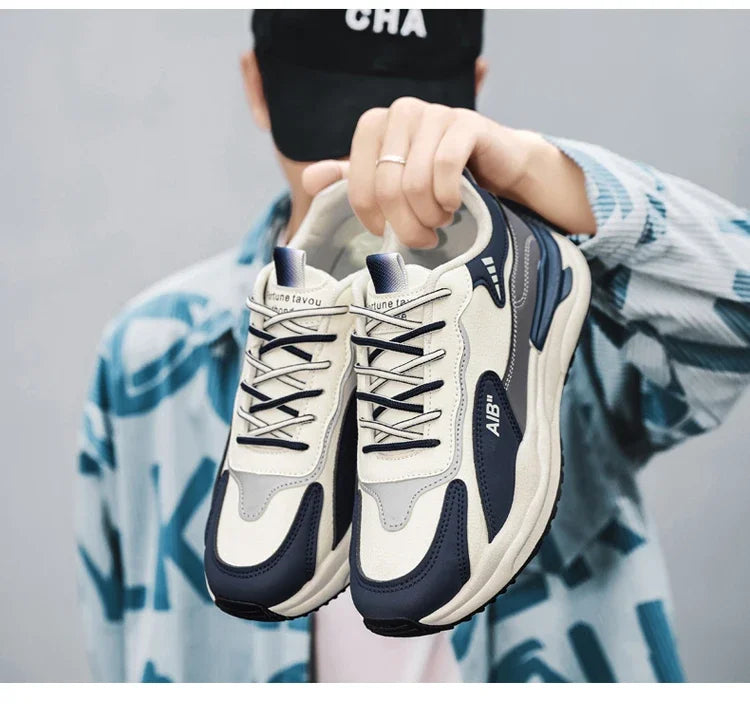 Summer Men's Shoes New Breathable Leather Face Casual Sports Shoes Korean Trendy Versatile Thick Bottom Shoes Casual Old Dad Sho