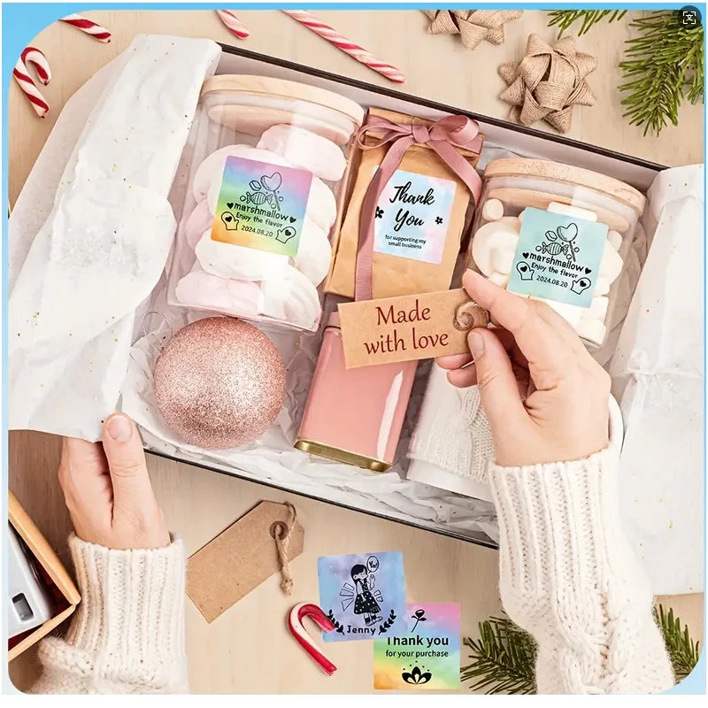 3 rolls Gift thank-you 50x50mm thermal label stickers, suitable for phomemo label printers gradient-color thermal label paper.