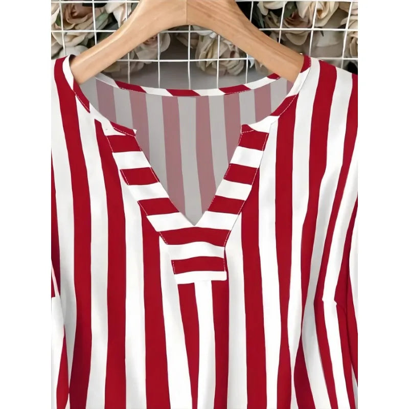 Spring Plaid T-shirt V-neck Jumper Light Breathable European and American Style Beach Travel Clothes