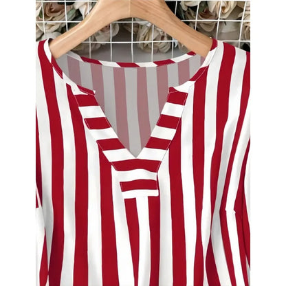 Spring Plaid T-shirt V-neck Jumper Light Breathable European and American Style Beach Travel Clothes