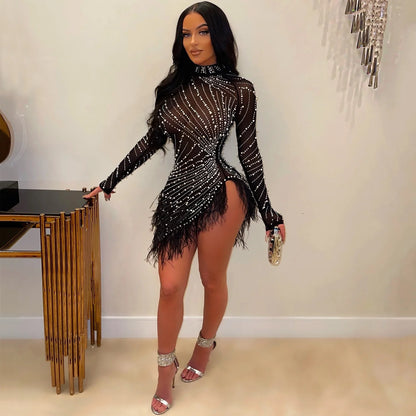 2022 Summer Fashion Sexy Tassel Mesh Embroidered Dress Women Irregular Short Skirt Mid-waist