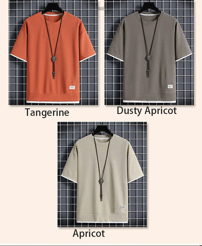 1pcs Men Summer T-Shirt Man Short Sleeved Waffle Solid T-Shirt Male Solid Color Casual Tee Round Men's Round Neck Fashion Top