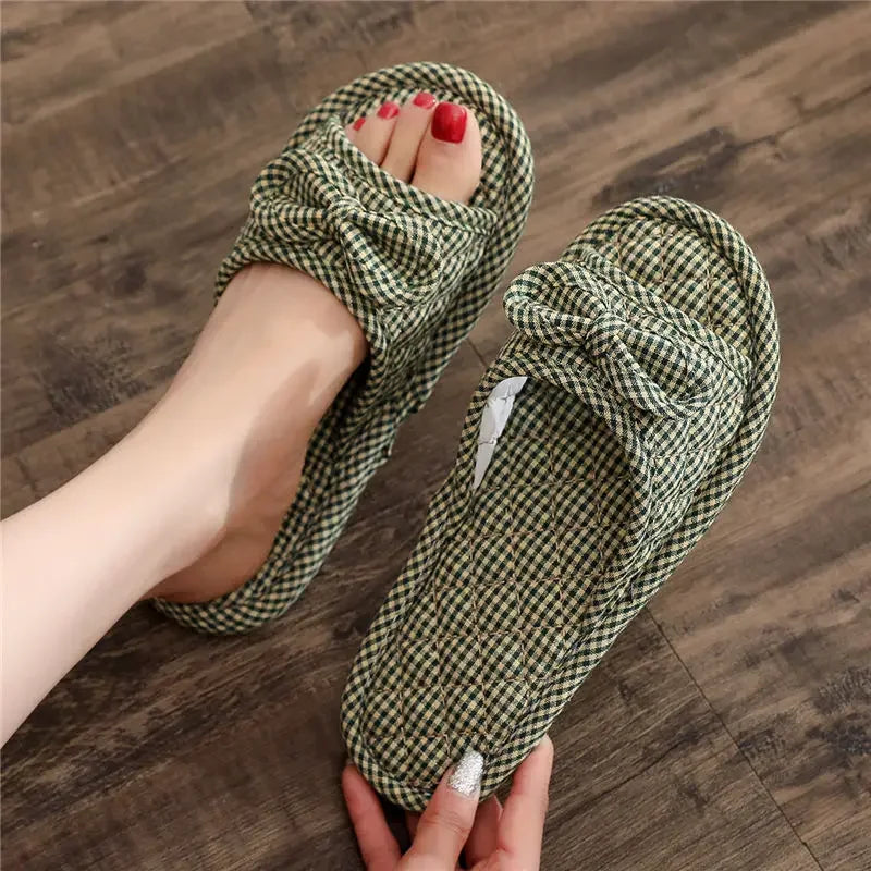 2024 Cotton Shoes Women Household Slippers Indoor Floor Flip Flops Summer Simple Mute Slides Home Sandals Zapatos De Mujer