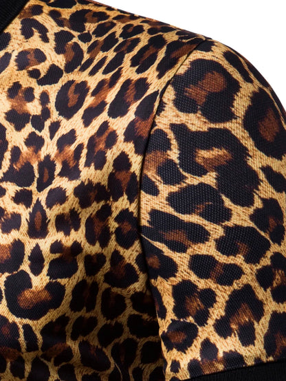 3 Colors!Men's Leopard Print Breathable Short-sleeved Shirt Fashion Lapel T-shirt Thin Casual Top Shirts for Men