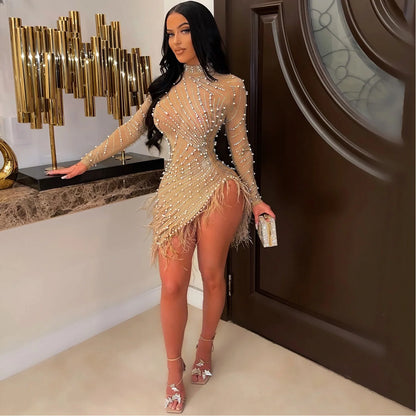2022 Summer Fashion Sexy Tassel Mesh Embroidered Dress Women Irregular Short Skirt Mid-waist