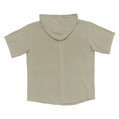 Summer cotton linen men's short sleeved shirt in US size solid color hooded casual T-shirt plus size men's clothing