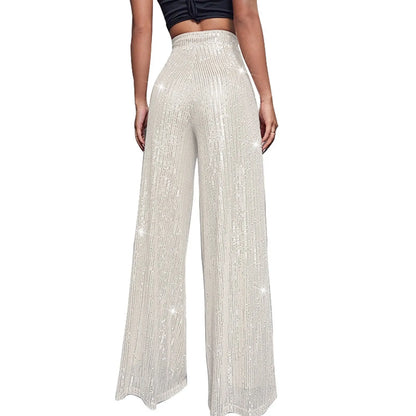 Women's Fashion Solid Color High Waist Sequin Side Zipper Draped Wide Leg Pants Pants for Women Women’s Pants Women’s Pants 2024