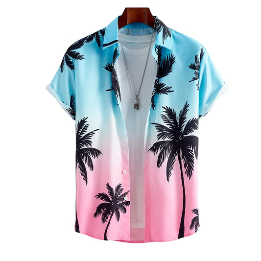 Summer Coconut Tree 3D Print Gradient Hawaiian Beach Shirts Men Women Casual Fashion Streetwear Lapel Short Sleeve Shirt Blouse