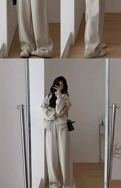 Autumn/Winter 2024 New Tea Matching Women's Clothing Set Plus Size Elegant Casual Salt System Sweatshirt Two-Piece Suit