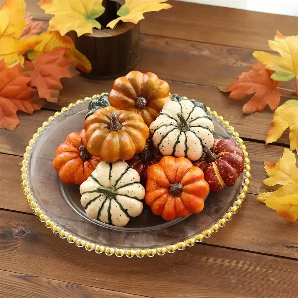 9Pcs Artificial Pumpkin Halloween Decorations for Home Mini Fake Pumpkin Autumn Harvest Party Thanksgiving Ornaments Props