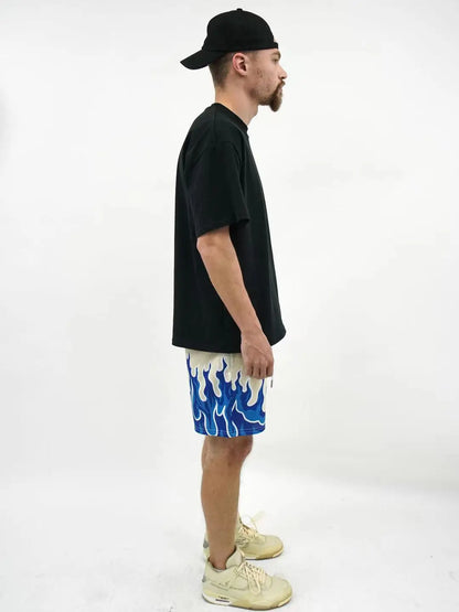 2023 Mesh Breathable Men Shorts GYM Basketball Running Quick-Drying Shorts Baggy Flame Print Fashion Shorts Summer Shorts
