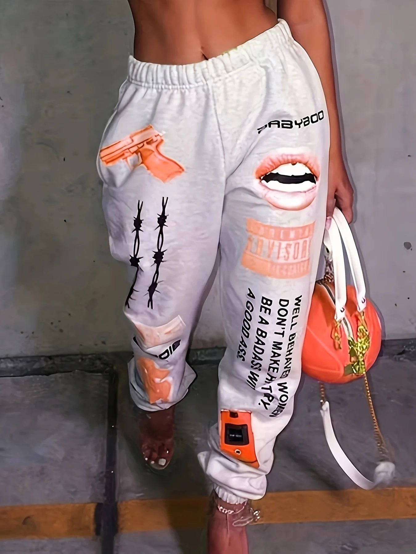 Summer New Printed Fashion Elastic Waist Sports Casual Harlan Pants for Women
