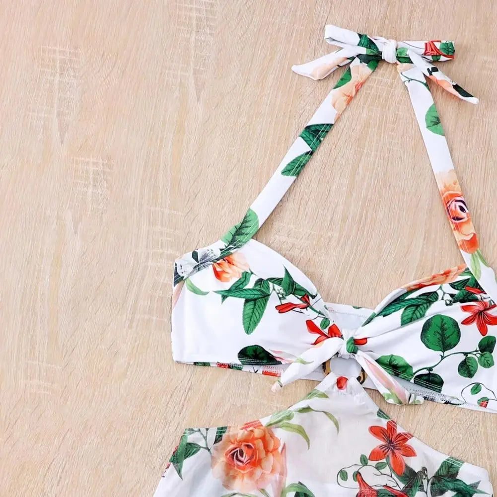 3Pcs/Set Women Swimwear Halter With Skirt Push Up Swim Pool Matching Sexy High Waist Thong Bikinis Set Water Sports Accessory