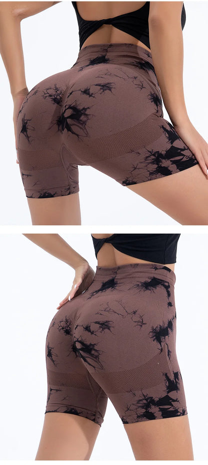Summer Women High Waist Butt Lift Shorts Legging Seamless Leggings Fashion Tie Dye Shorts Gym Workout Running Pants