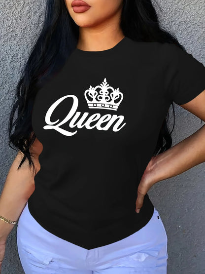 Women's T-shirt casual black short sleeved printed loose top design clothes