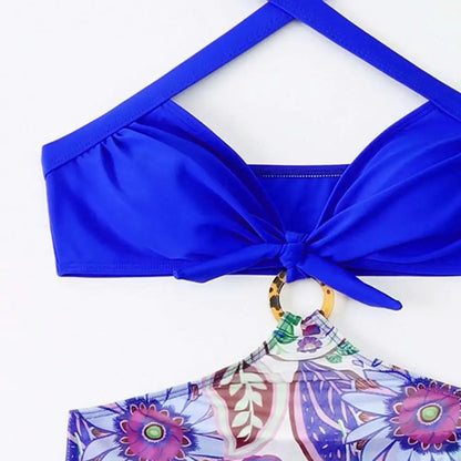 3Pcs/Set Women Swimwear Halter With Skirt Push Up Swim Pool Matching Sexy High Waist Thong Bikinis Set Water Sports Accessory
