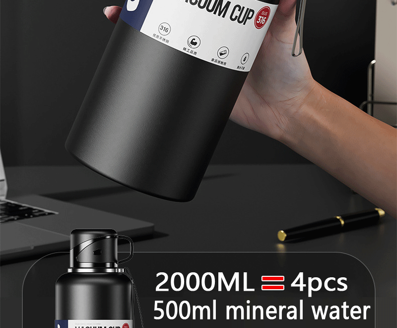 2L Thermal Water Bottle Large Capacity With Straw Stainless Steel Thermos Bottle Cold and Hot Water Bottle Sport Thermos Cup