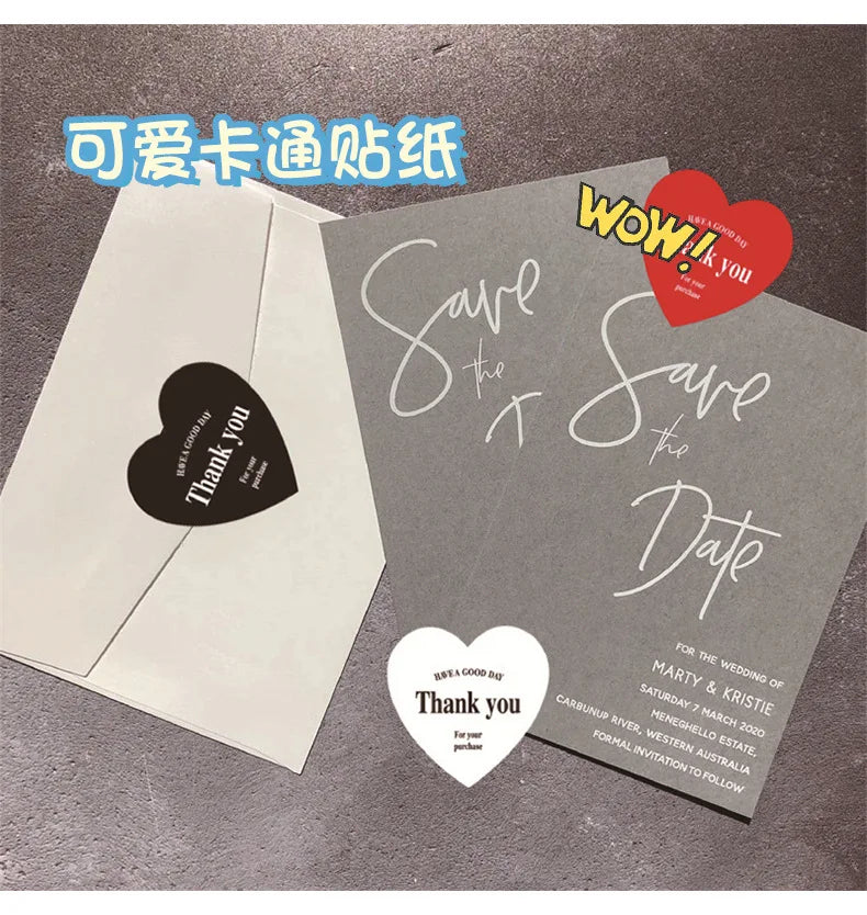 500pcs/roll New Red Heart Thank You Stickers Cute Heart-shaped Decorative Seal Labels for Wedding, Party Gifts, Business Package
