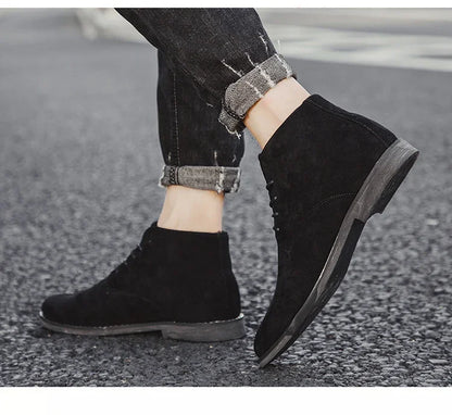 British Style Brown Men’s Suede Leather Boots Comfort Chelsea Boots Men Lace-Up Pointed Ankle Boots For Men botas para hombre