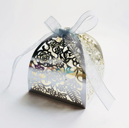 25/50/100pcs Laser Hollow Cut Wedding Candy Boxes with Thank You Tag Valentine's Day Gift Chocolate Packaging Box Party Favors