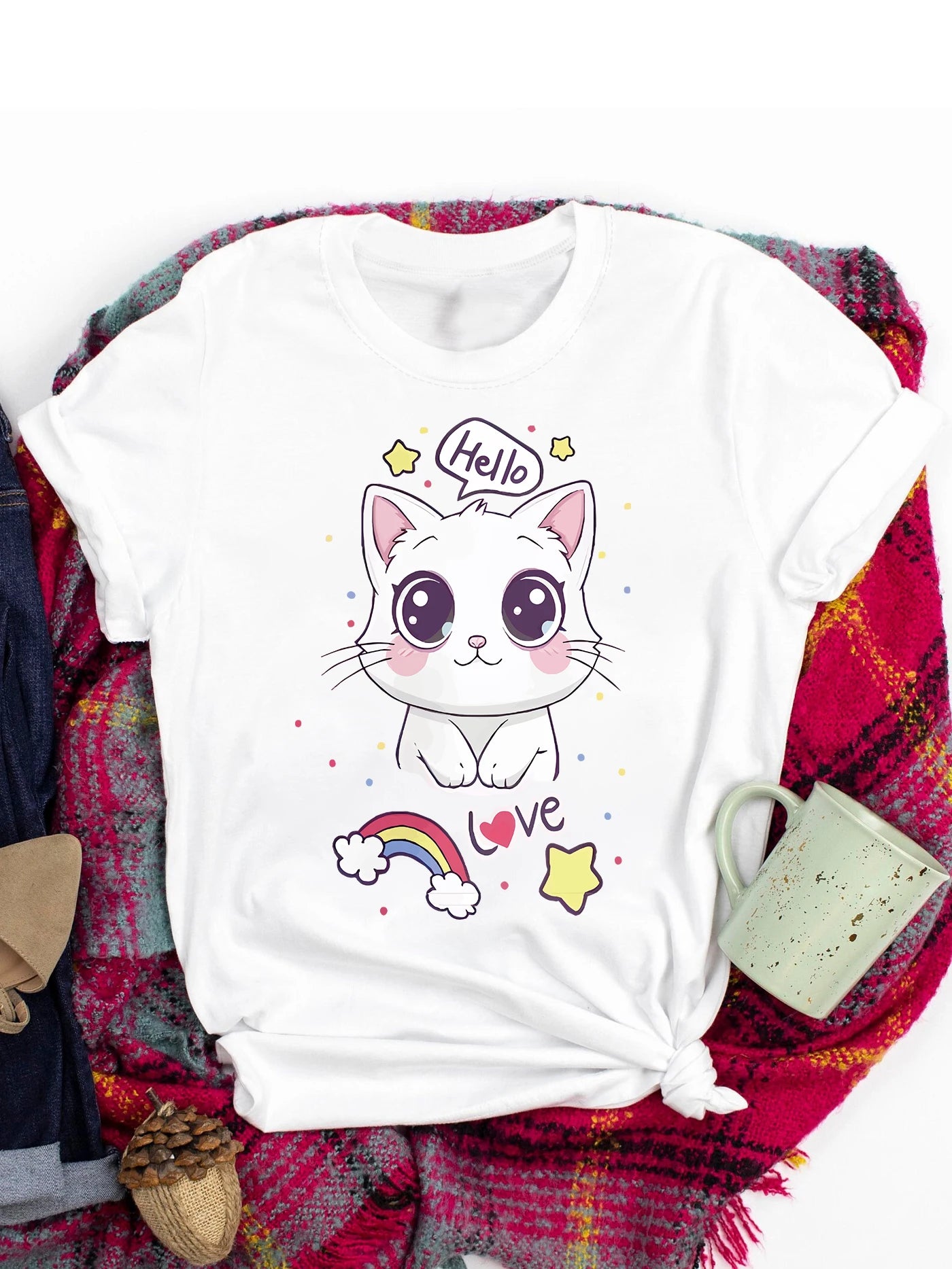 Spring and Summer Christmas Printed T-shirt, Casual Short Sleeve Round Neck T-shirt, Fashion Women's Clothing