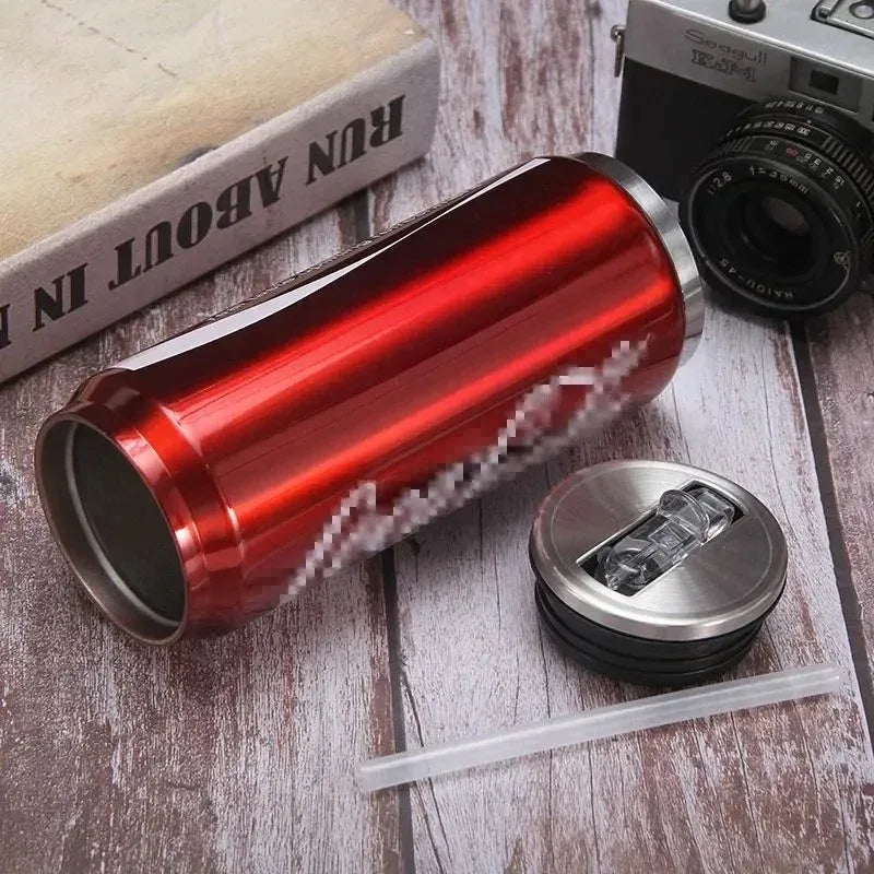 Stainless Steel Cola Thermos, Outdoor Portable Car Thermos Cup, Sublimation Can, Double Layer Straw Cup