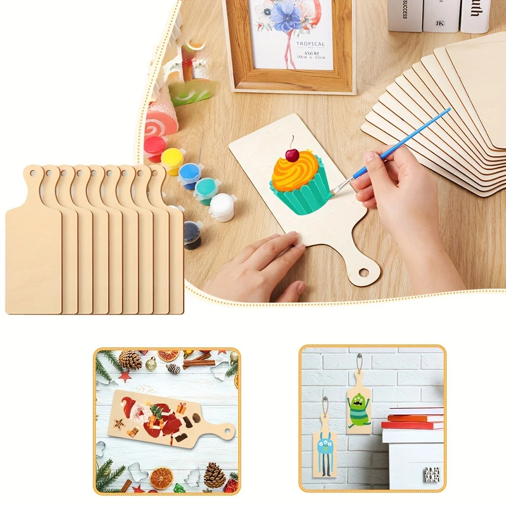 6pc/12pcs/24pcs(long Handle,9.4 x 3.5inch ) 50m Hemp Rope Mini Wooden Cutting Board with Handle Thanksgiving Small Chopping Boar