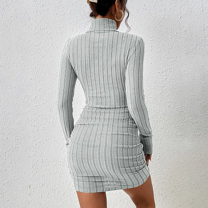 Autumn Winter New Dresses Women Long Sleeves Turtleneck Solid Sexy Bodycon Sheath Mini Dress Club Elegant Party Knitted Dresses
